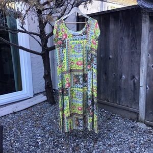 Vintage Jams World Floral Patchwork Maxi Dress Tropical Hawaii Rayon Large Color